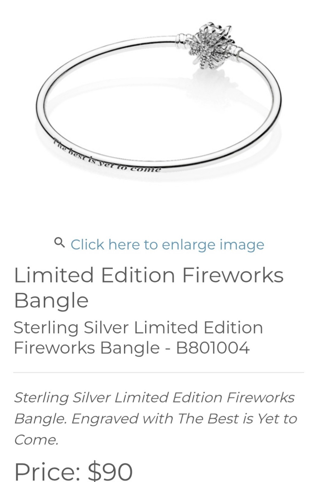 Pandora Limited Edition Firework Bangle Size 7.5 Inches/ 19cm