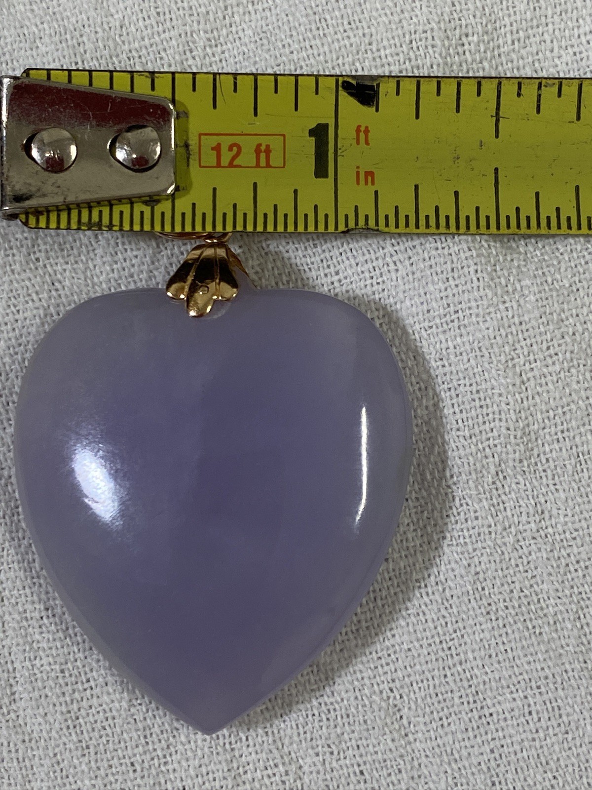 Estate Lavender Jade Heart Pendant 14K Gold Bail Presidium Tested 32mm