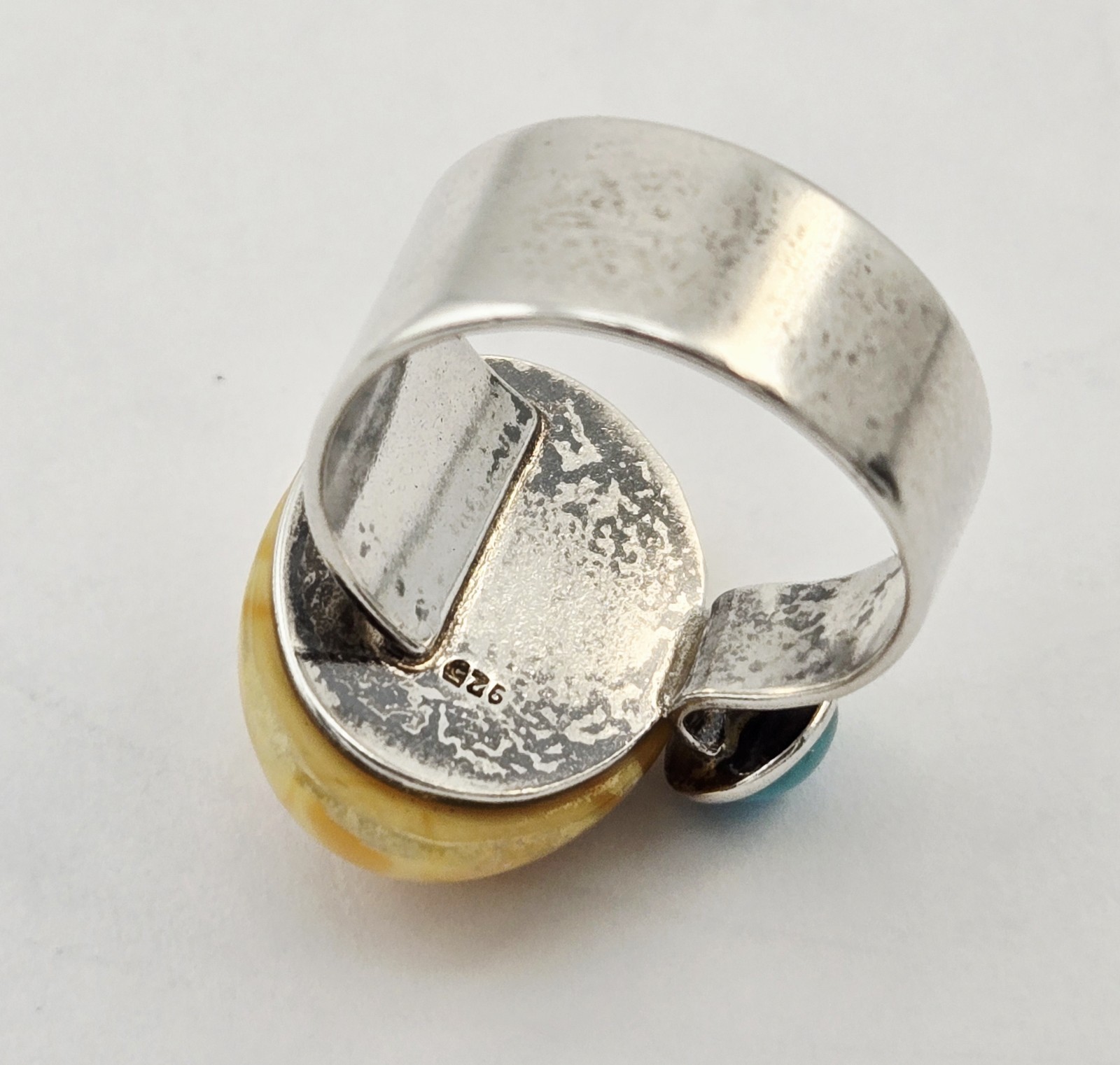 Vintage Butterscotch Baltic Amber Turquoise Sterling Silver Ring Size 9 – 8g