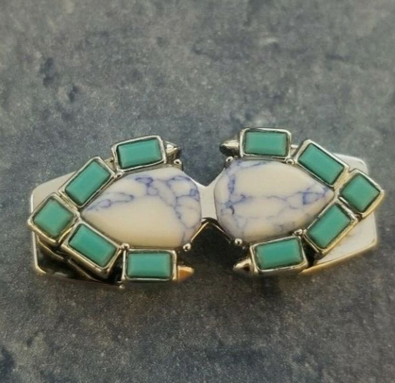 KEEP Collective Harmony Geo Bar Howlite Turquoise Silver Slider Charm EUC