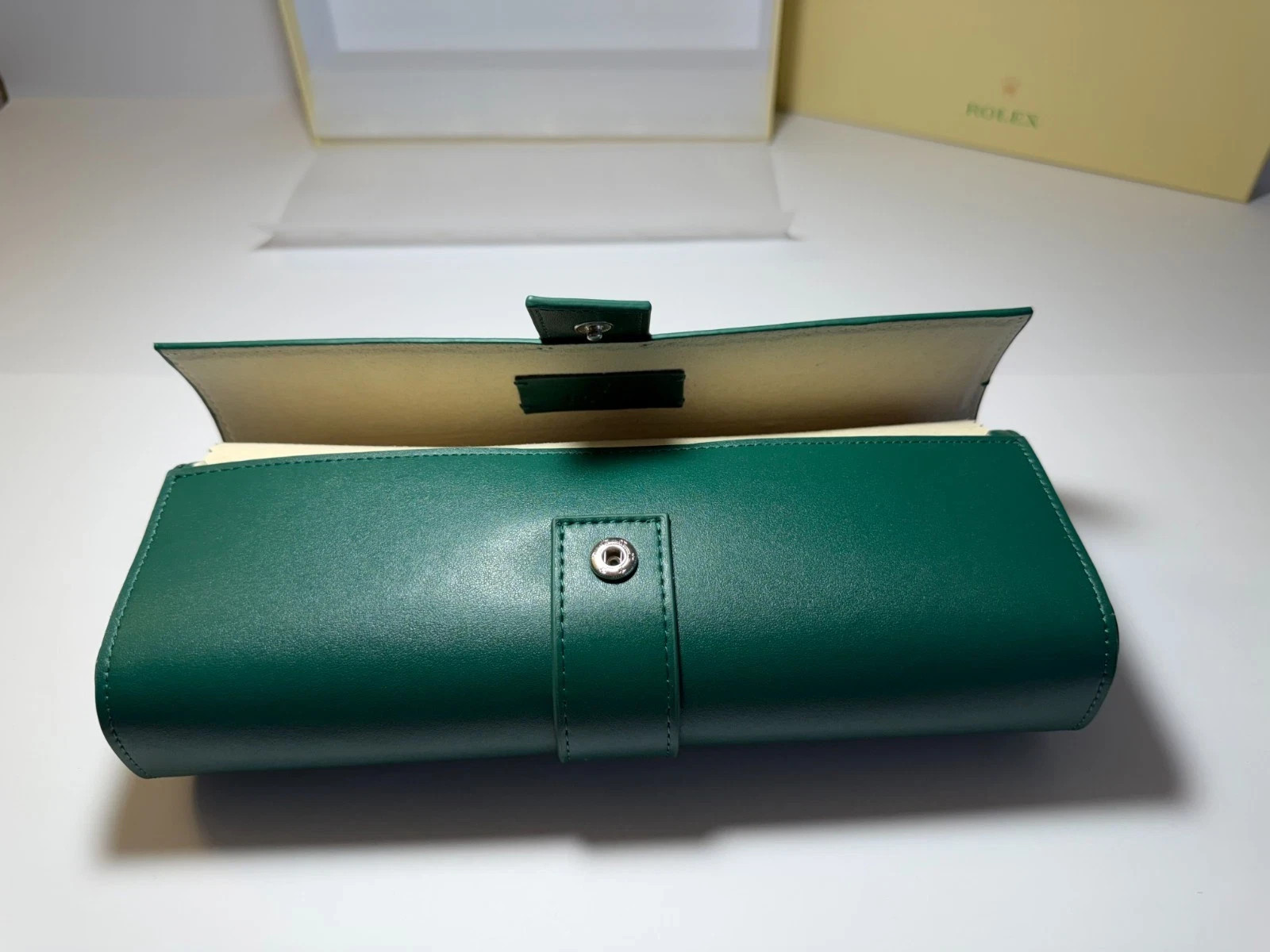 Rolex Green Leather Watch Roll Travel Case 3 Slot Storage Pouch Collector Gift
