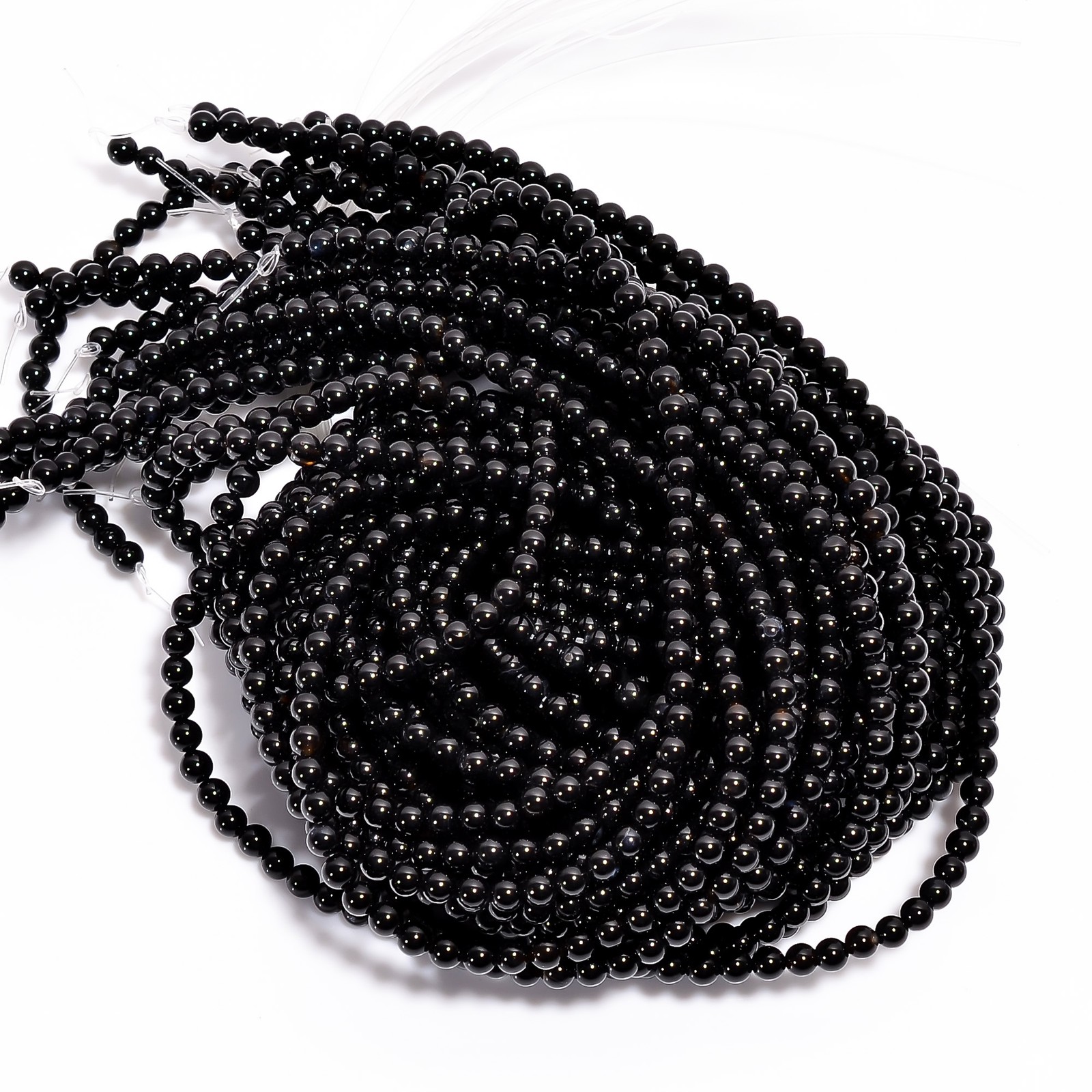 Natural Black Onyx Gemstone Round Shape Smooth Beads 4X4.5 mm Strand 15″ AB597