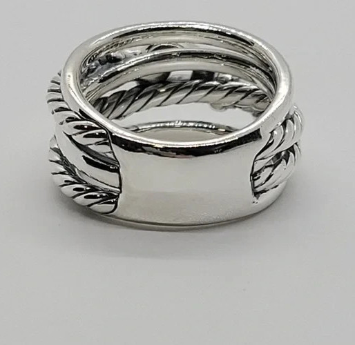 David Yurman Sterling Silver and Diamonds Buckle Crossover Ring Size 7