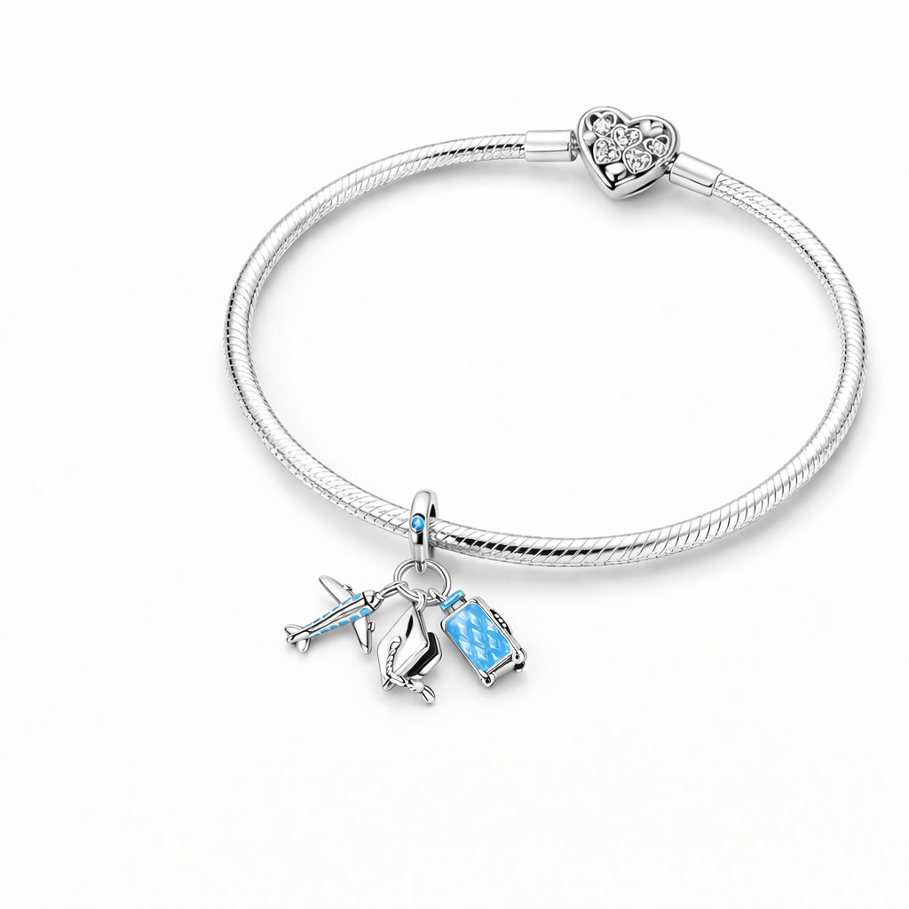 MariaFonte Charm Plane Hat Graduation Suitcase 925 Silver Compatible