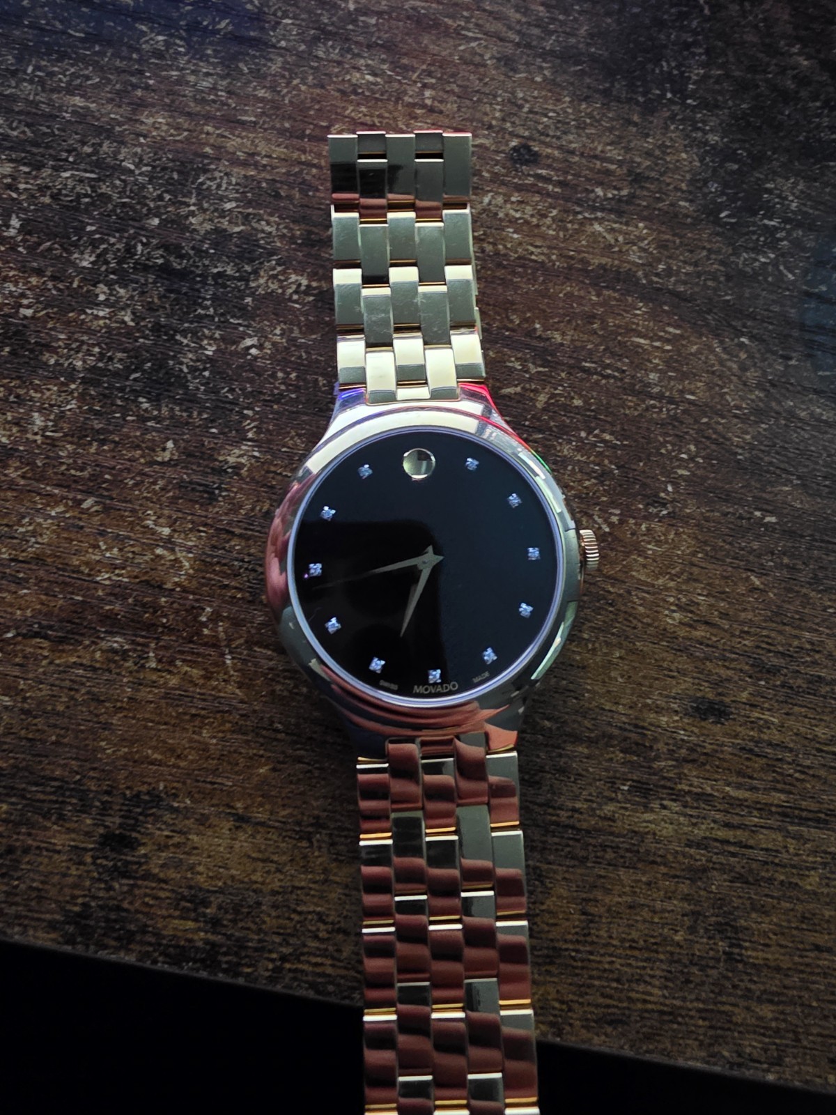 Movado Veturi Watch, great quality, natural genuine diamonds and gold PVD coat