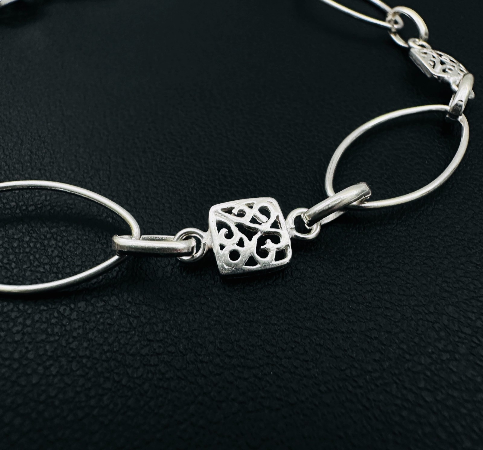 925 Sterling Silver Oval & Square Filigree Links Bracelet 6-10mm, 7 1/4″