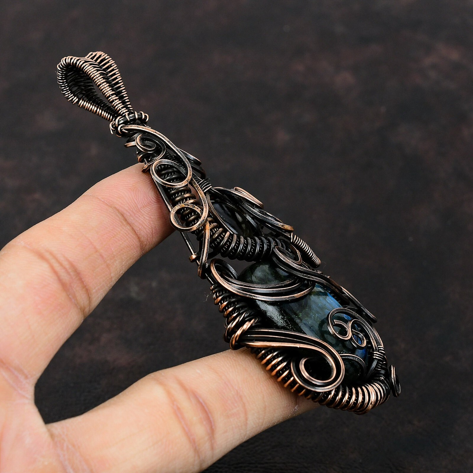 Women Day Sale Labradorite Wire Wrapped Pendant Handcrafted Copper Gift 4.13″