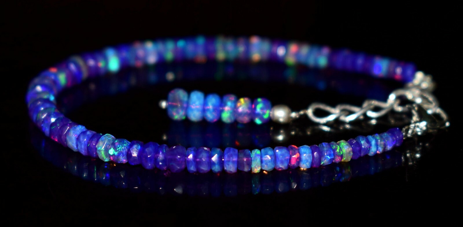 Natural Ethiopian Wello Fire Purple Opal Gemstone Faceted Beads 7″Bracelet F1453
