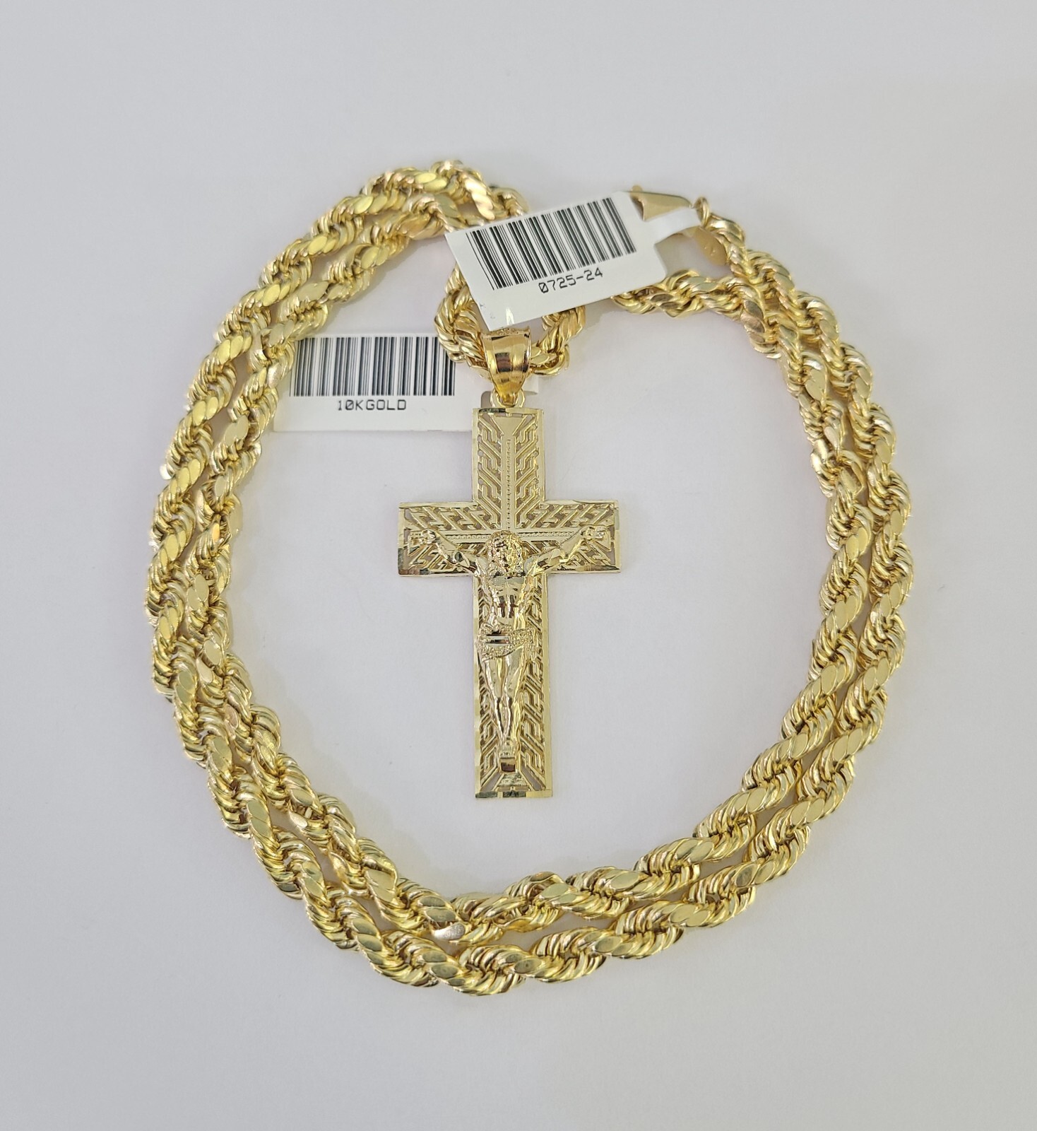 Real 10k Rope Chain Jesus Cross Charm Necklace Pendant Set 5mm 20″-30″ Inch Gold