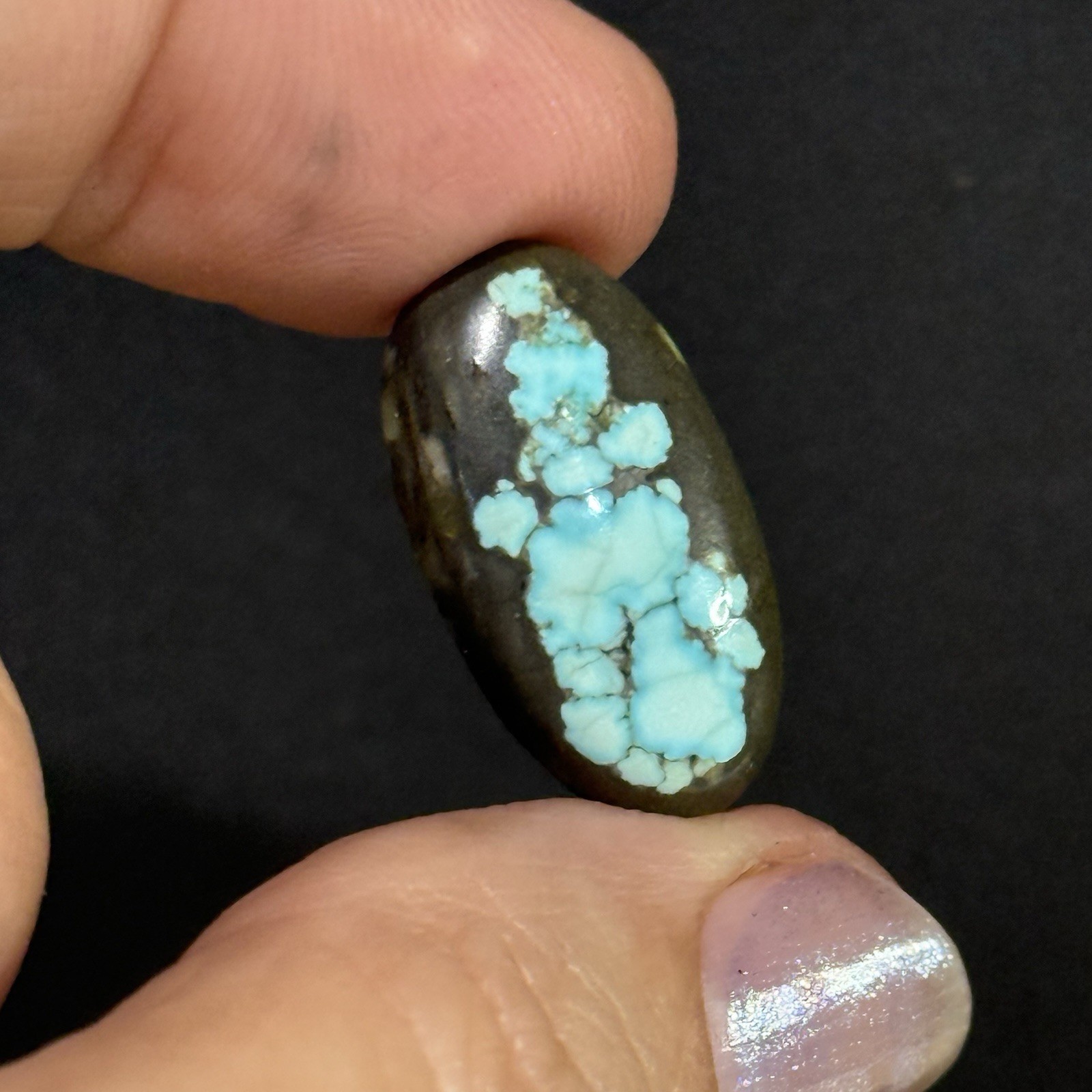 10.4ct22.5×12.2×5.4mm Natural #8 Mine Blue Turquoise Oval Cabochon Picture Stone