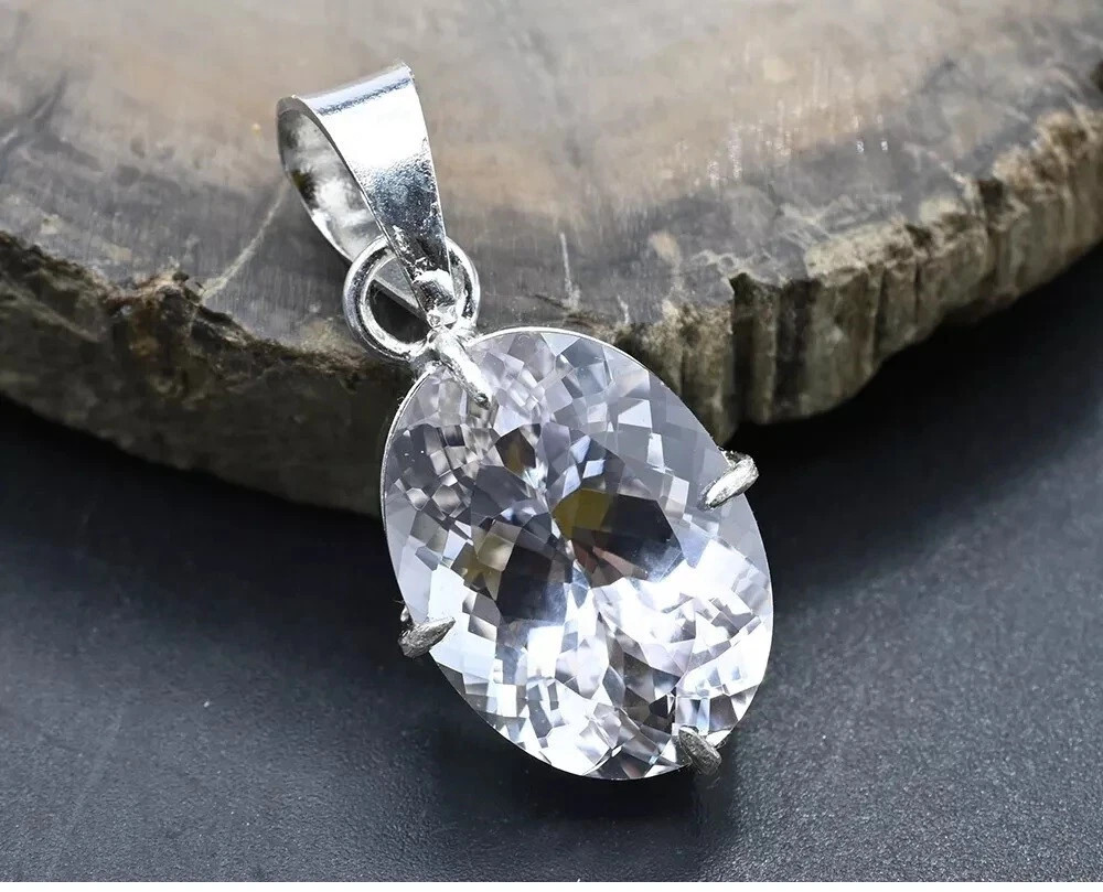 Natural Certified 26.85 Ct Oval White Sapphire 925 Solid Silver Gemstone Pendant