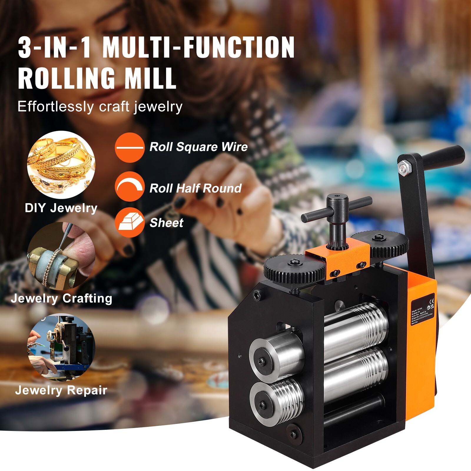 Rolling Mill 3″/76 mm Jewelry Rolling Mill Machine 1: 2 Gear Ratio 3-in-1