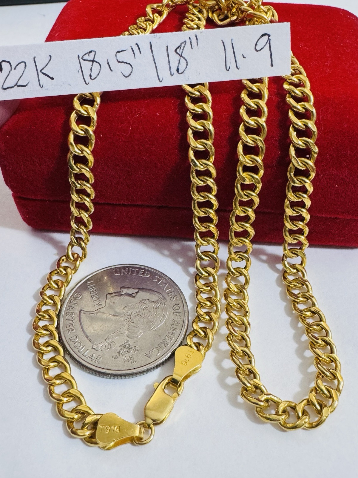 New 22K 916 Fine Real Gold 18”/18.5 inches Curb Necklace 11.9g 5mm Womens