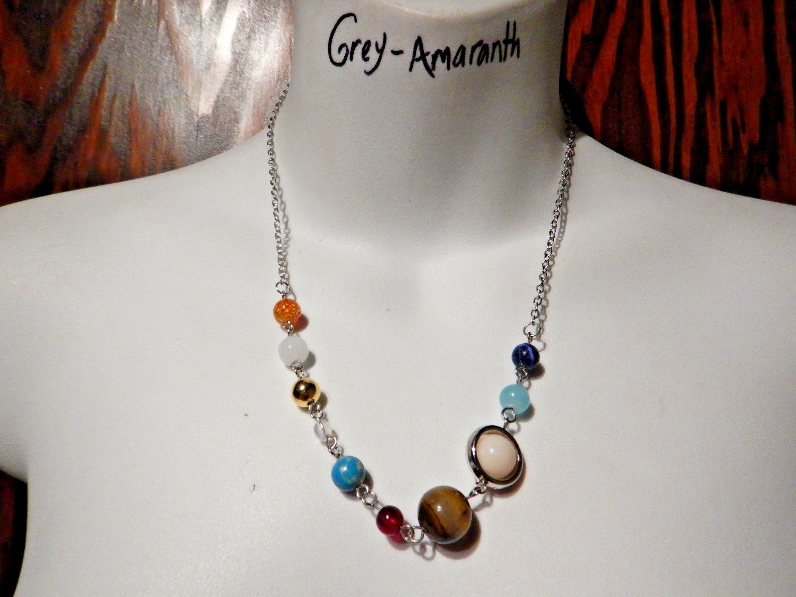 SOLAR SYSTEM BEADED NECKLACE gem stone space planet astrology science geek 5H