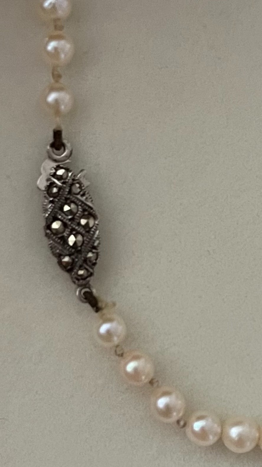 Art Deco Graduated Akoya Pearl Necklace 3.6-7.2mm 45.5cm Silver Marcasite Clasp