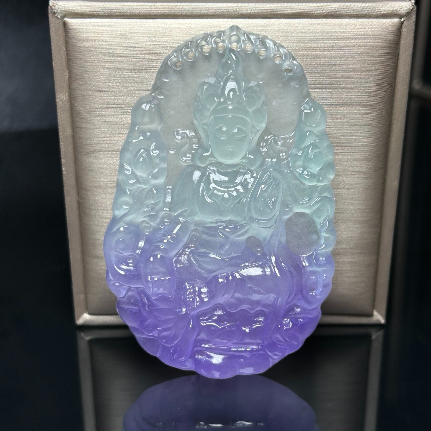Nature ice green Burmese Jade Jadeite Carved Kwan-yin lucky Pendant&Necklaces