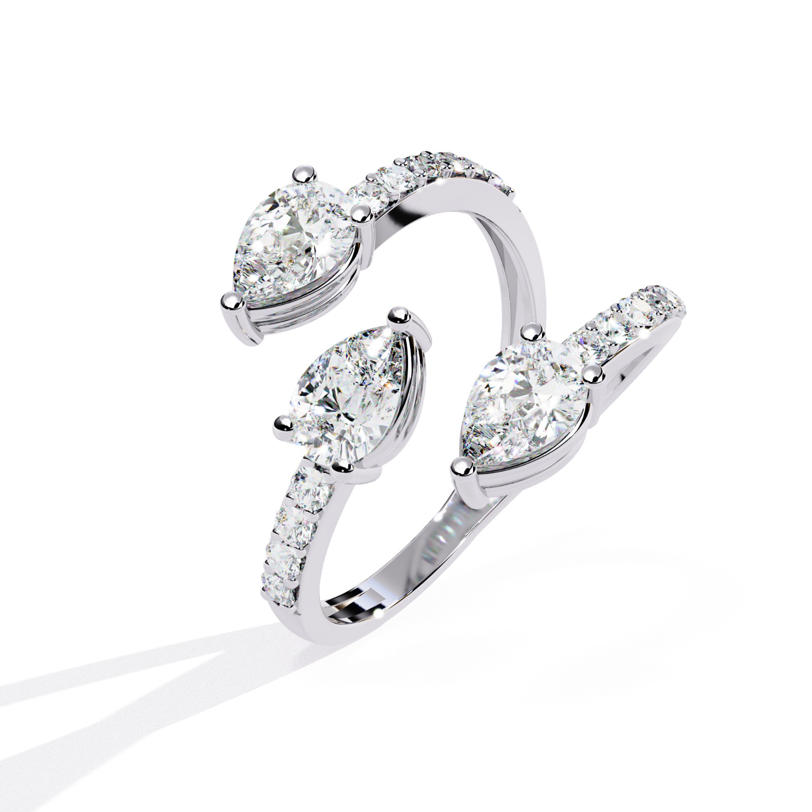 3 Stone Pear Moissanite Engagement Ring 925 Sterling Silver CZ Bridal