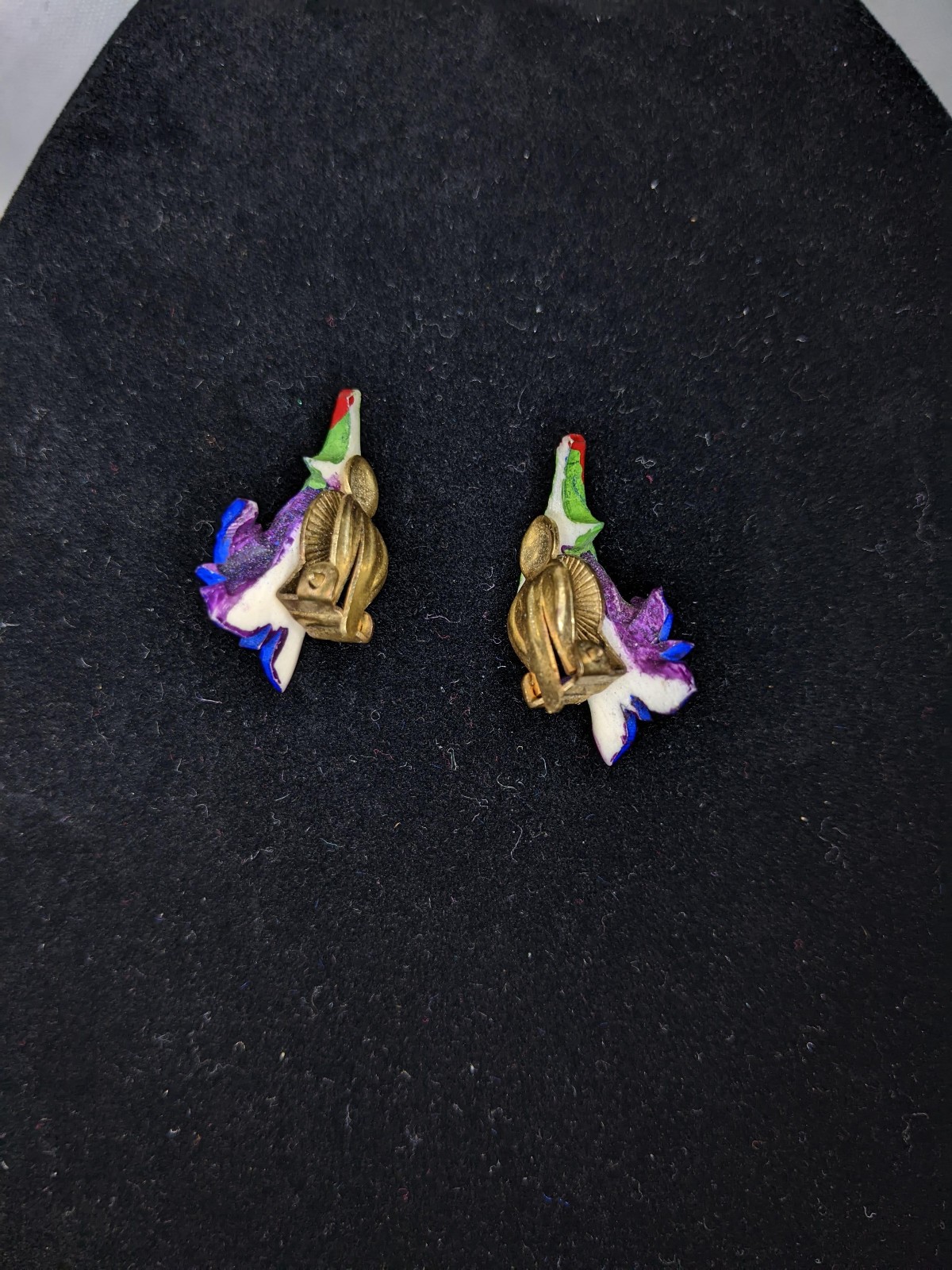 Vintage Clip-on Blue Gentian Earrings (alpine flower) 1930s-1940s, 1 inch