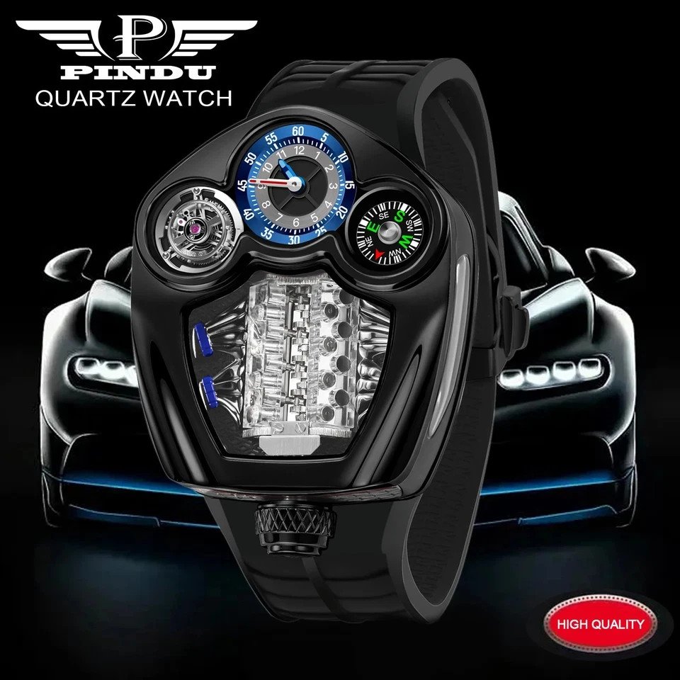 PINDU Engine Series PD6658 Quartz Watch Men Compass Waterproof