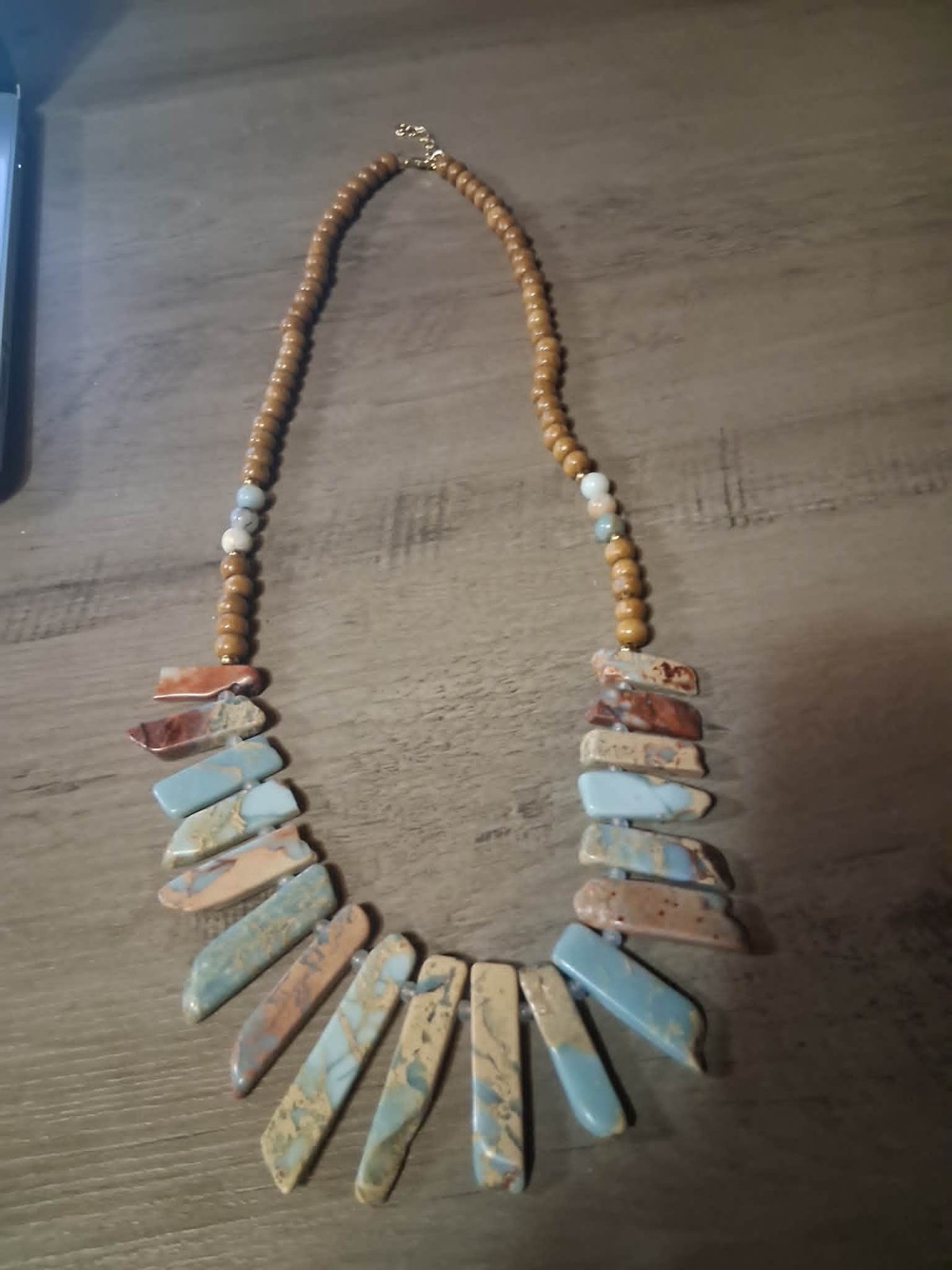 African Opal Jasper Amazonite Stone Necklace-Natural- Sz 15in Beautiful