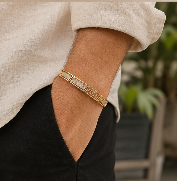5.00Ct Round Cut Greek Key Simulated Diamond Link Bracelet 14K Rose Gold Plated
