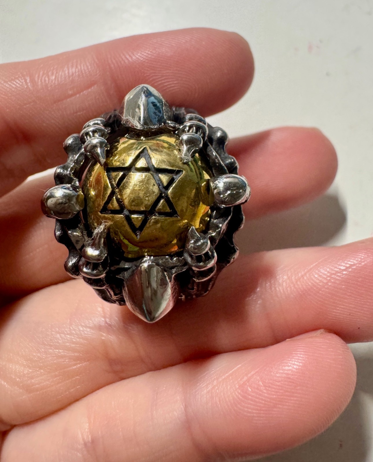 Hexagram star Hand Devil Reaper Skull Ghost Gothic Biker Silver man Ring