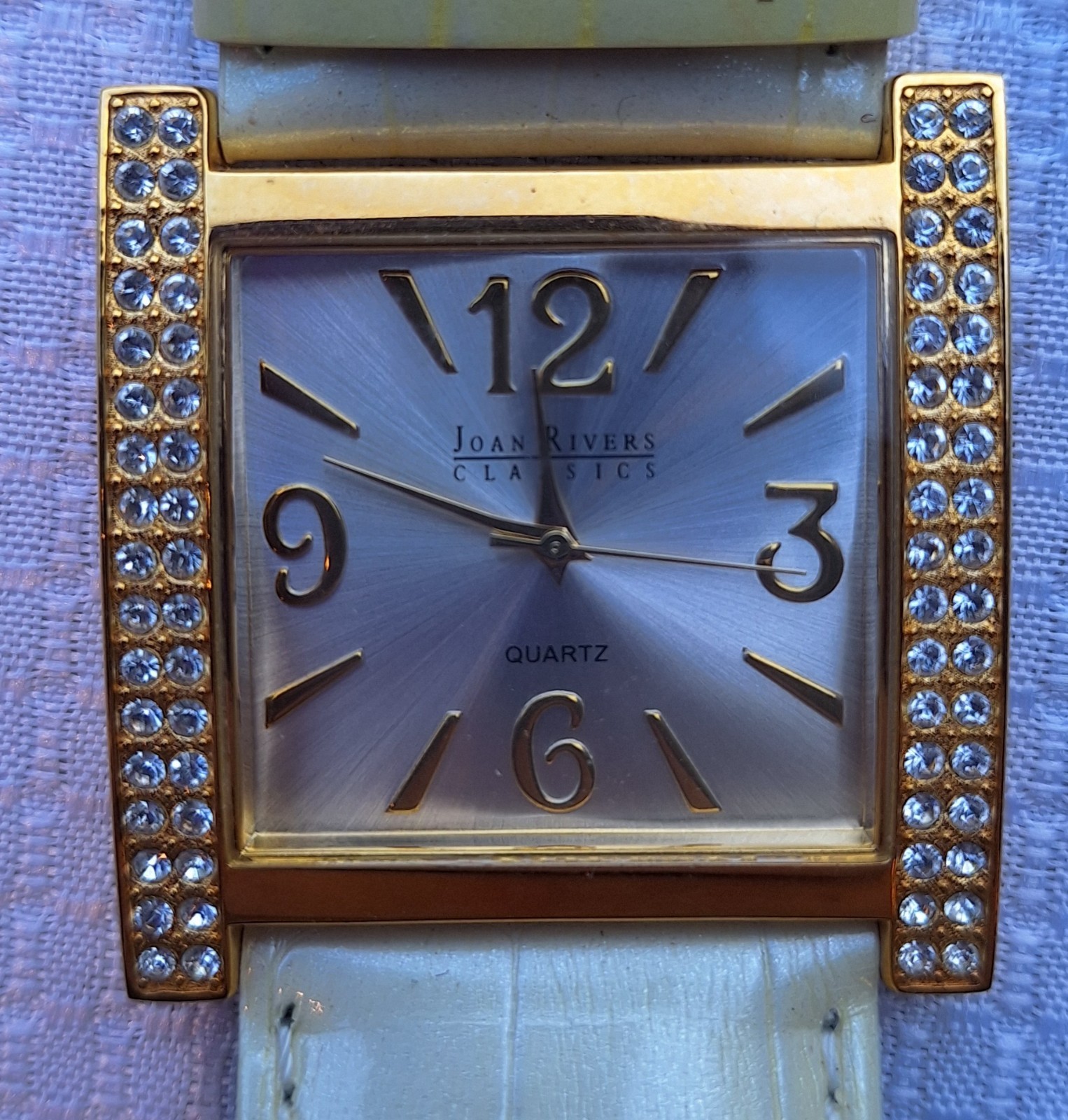 Joan Rivers Classics Women’s Watch V377 Rhinestone Quartz White Band Gold Tones