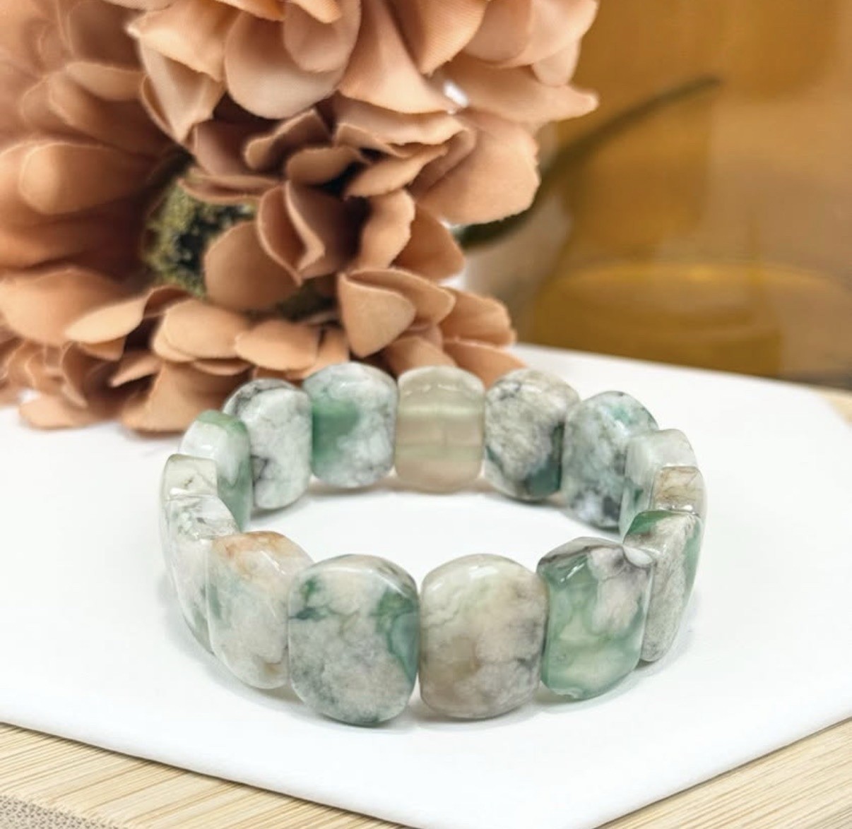 Flower Agate Green Soft Bangle 16MM