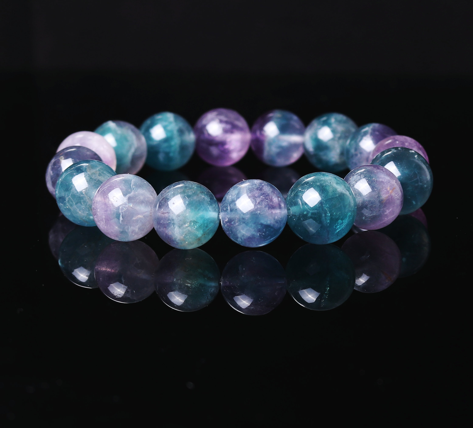 12-13.4mm Natural Blue Green Purple Fluorite Crystal Quartz Beads Bracelet C698