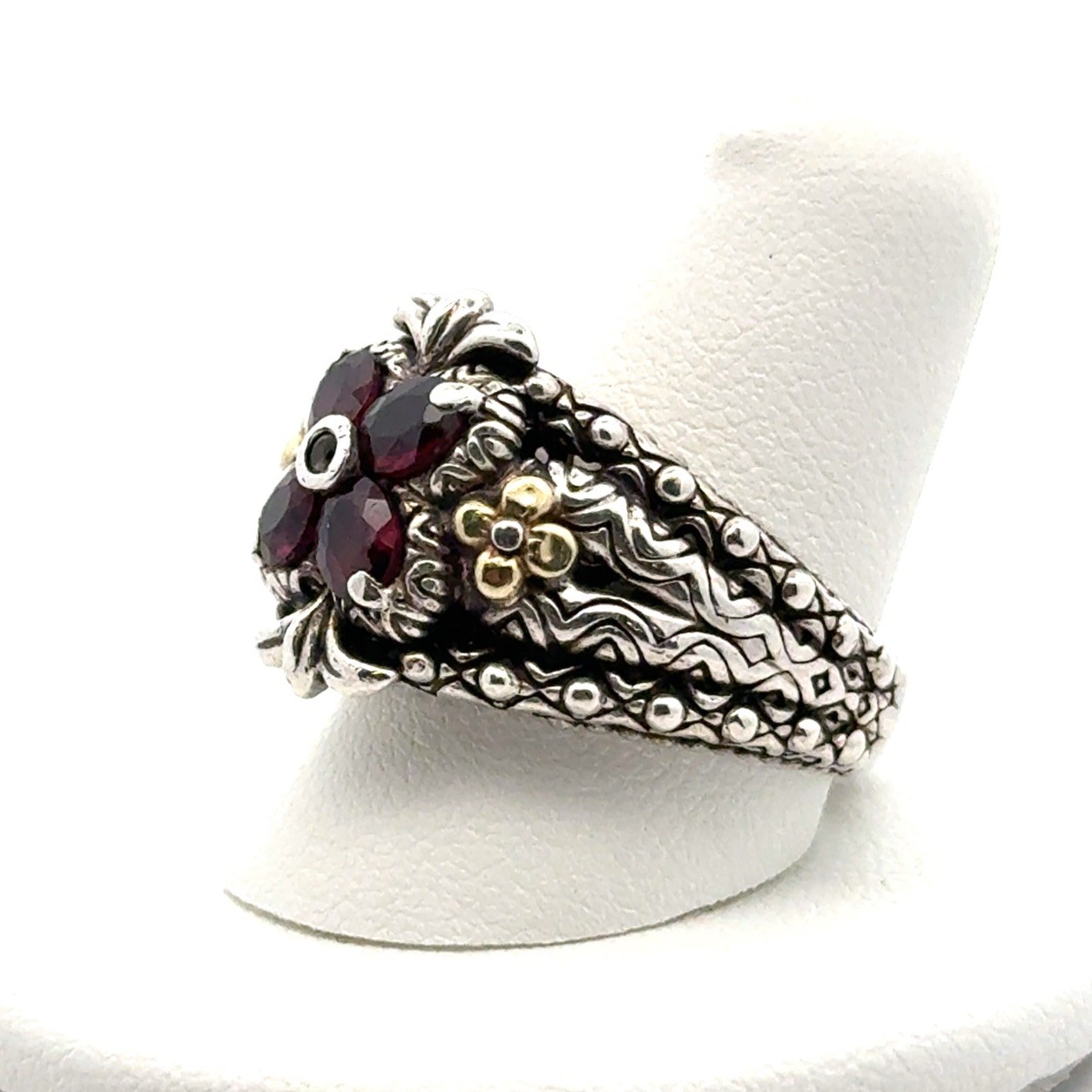 Barbara Bixby Sz. 8.5 Sterling Silver Rhodolite Garnet & 18k Gold Ring, 14.6g