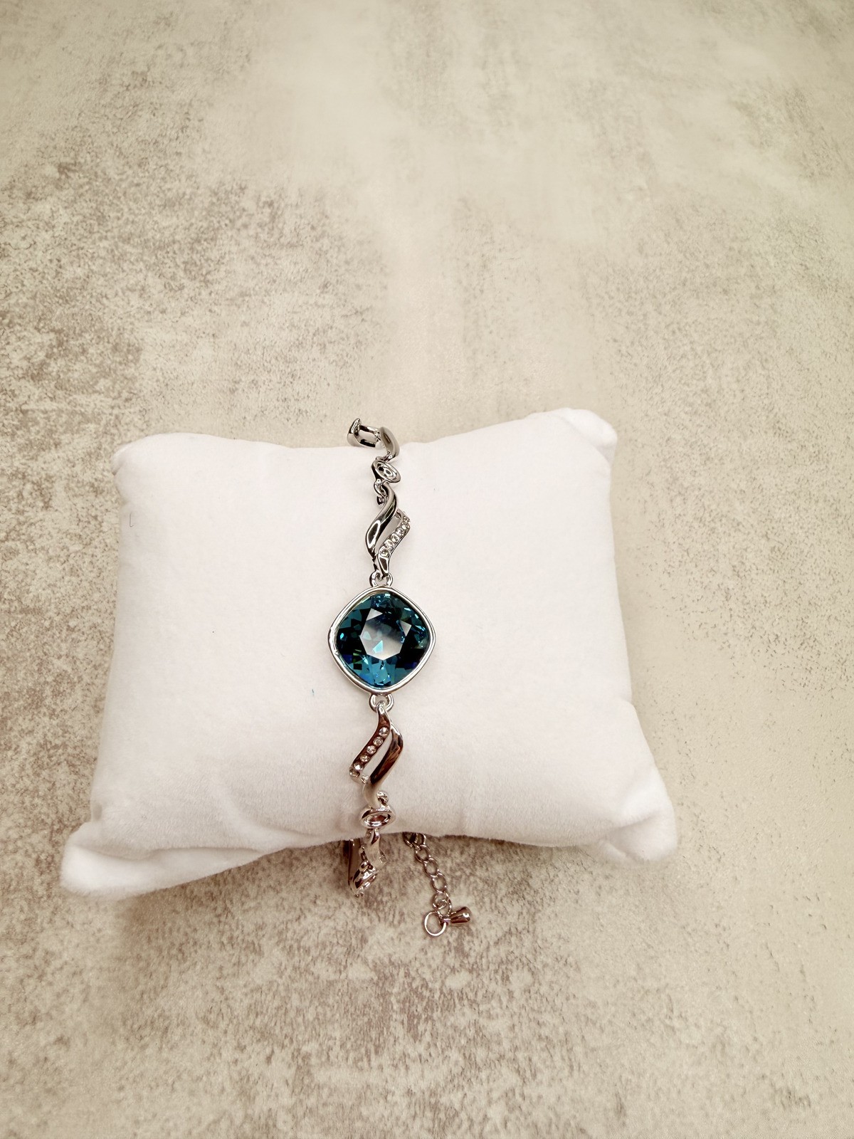 Deep Aqua Crystal Silver Statement Bracelet