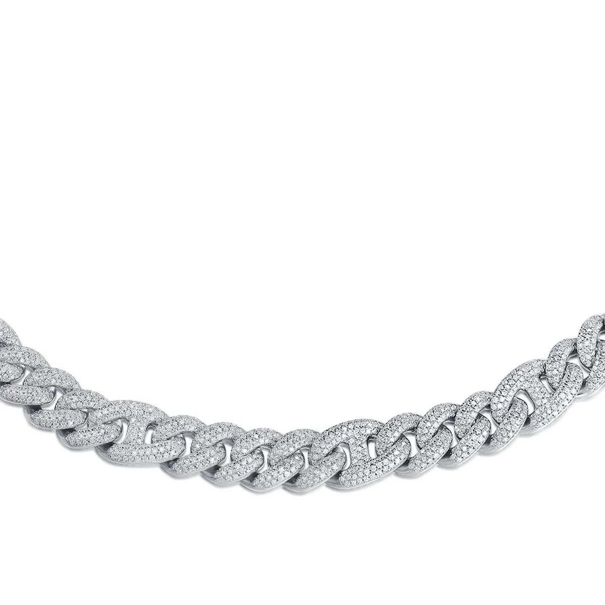24″ Moissanite Cuban Link Chain Necklace Silver Iced Out Hip Hop Jewelry