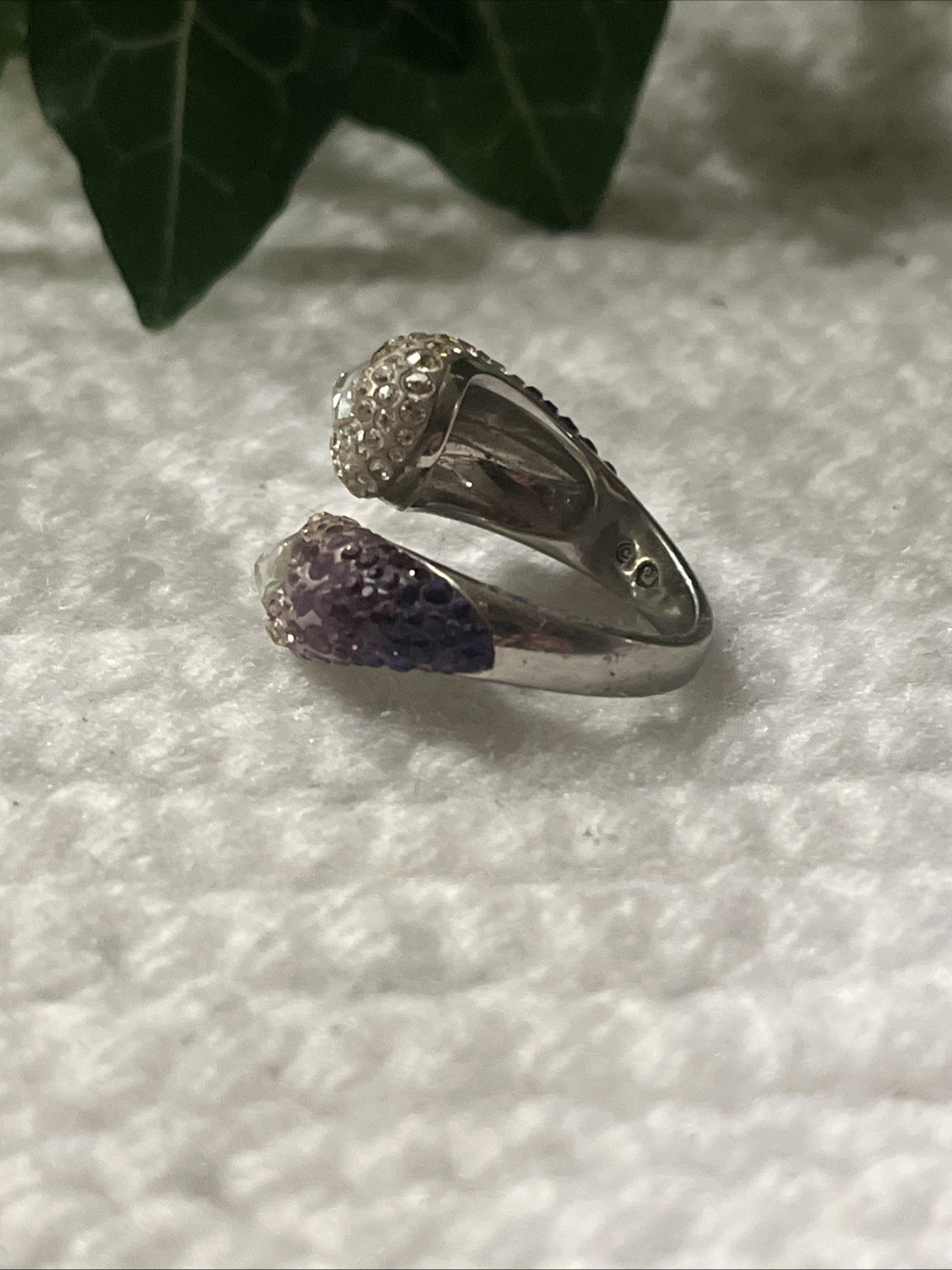 Swarovski Purple Shading Crystals & Silver Toned Wrap Around Ring Size 8