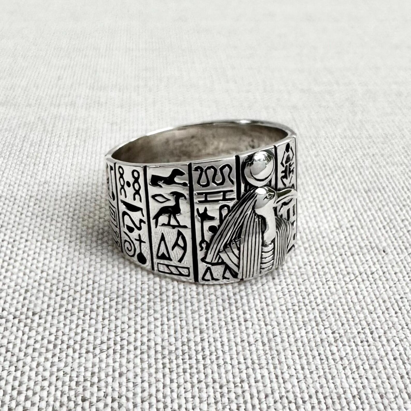 Handcrafted 925 Sterling Silver Thoth Egyptian God of Wisdom Ancient God Ring