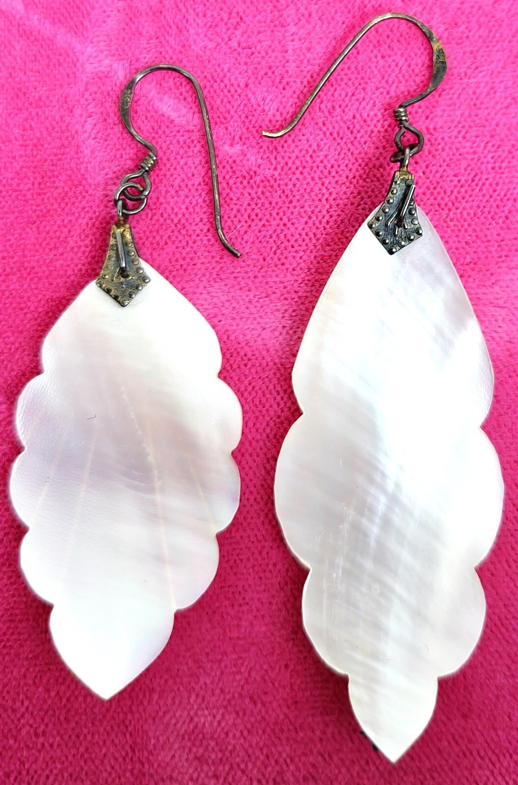 Vintage MCM Variable Sized White Mother of Pearl Feather Pierced Dangle Earrings