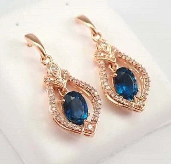 2.80Ct Oval Cut Lab Created London Blue Topaz Drop/Dangle 14K Rose Gold Plated