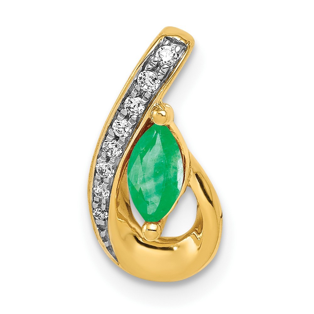 14k Yellow Gold 0.27 Ct Teardrop Diamond Emerald Pendant 0.9g for Mom