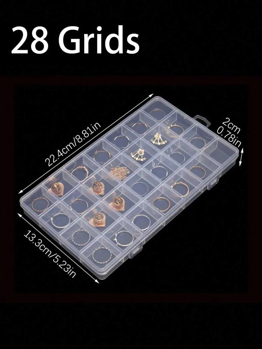 24 Grid Clear Organizer Case Container Nail Art Rhinestones Jewelry Storage Box