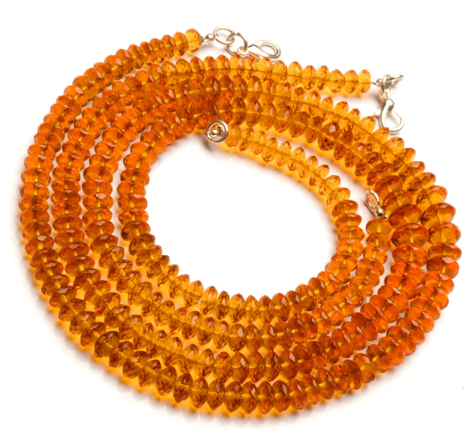 Natural Citrine Color Quartz 6 to 8 mm Faceted German Cut Beads 17.5″ Necklace