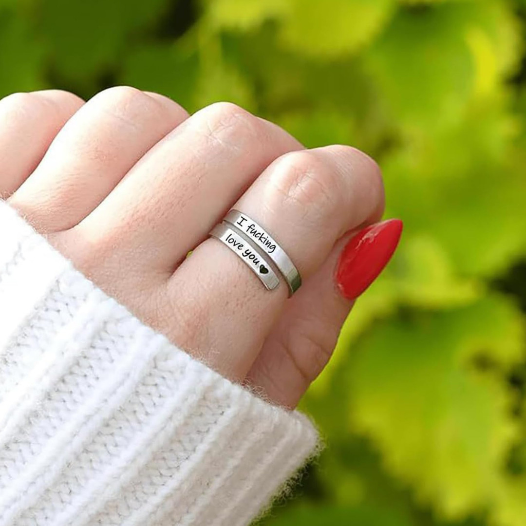I F♡Cking Love You Ring for Women Adjustable Stainless Steel Silver Promise Ring