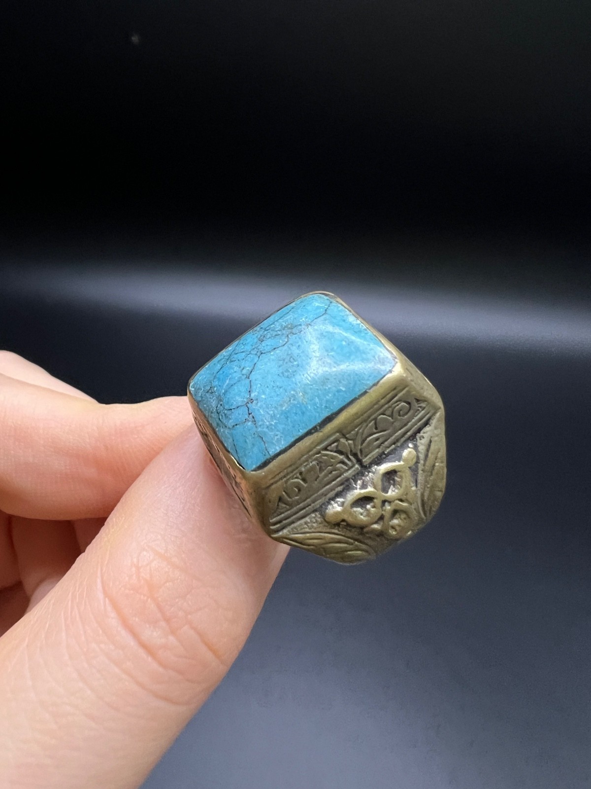 Rare Antique Turquoise Ring Size 10 Handmade Turquoise Statement Ring Artisan