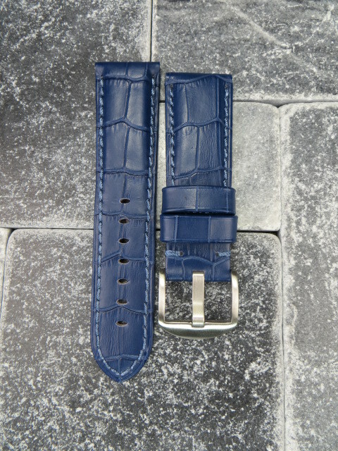 22mm Leather Watch Band Navy Blue Tang Tongue Strap for fits PANERAI Blue x1 R
