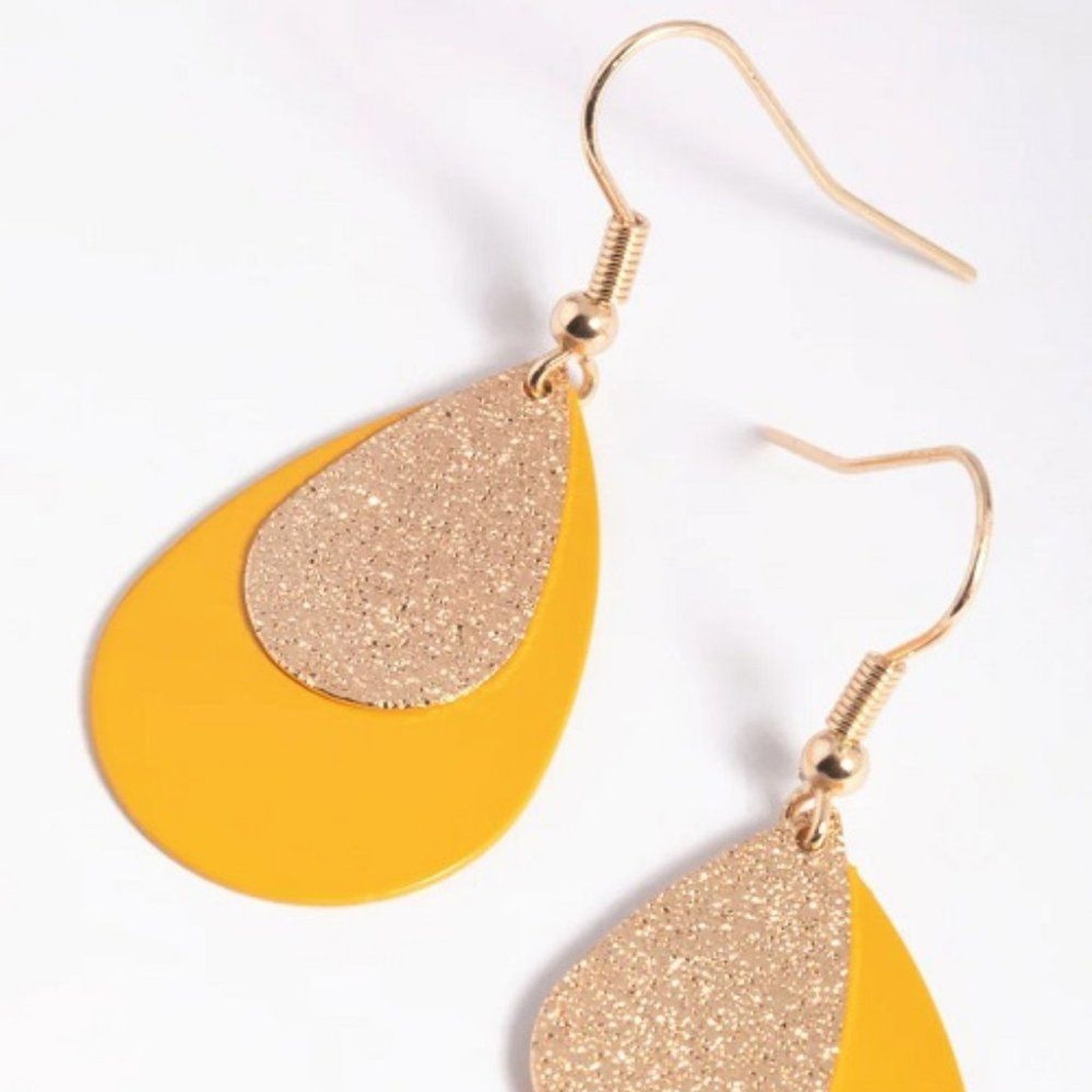 LOVISA Contemporary Mustard Yellow/Gold Glitter Teardrop Dangle Earrings**NEW!