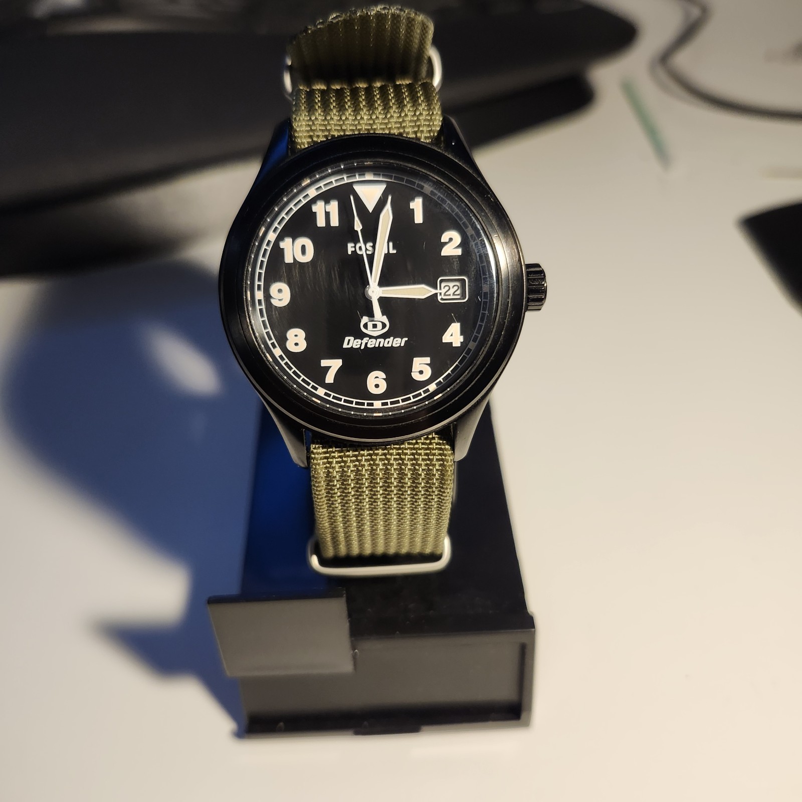 Fossil Defender Black Dial Field Watch with Olive Nylon Strap