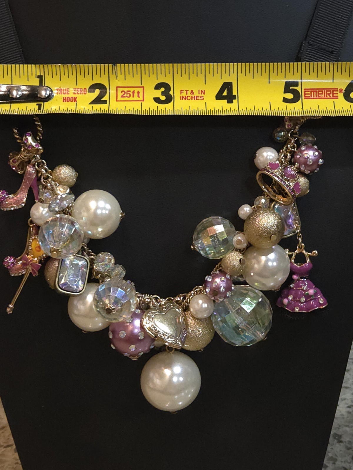 Vintage Betsey Johnson Varsity Crush Pink Gold Tone Charm Neck Mess Barbiecore