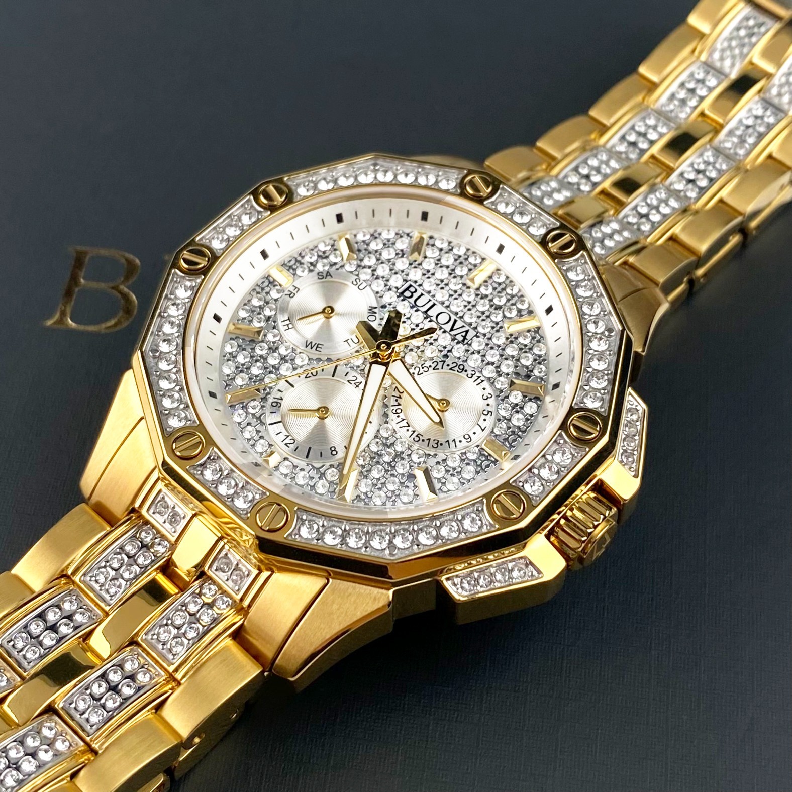Bulova Octava 98C126 Quartz 41.5mm Crystal Dial Gold-Tone Men’s Watch