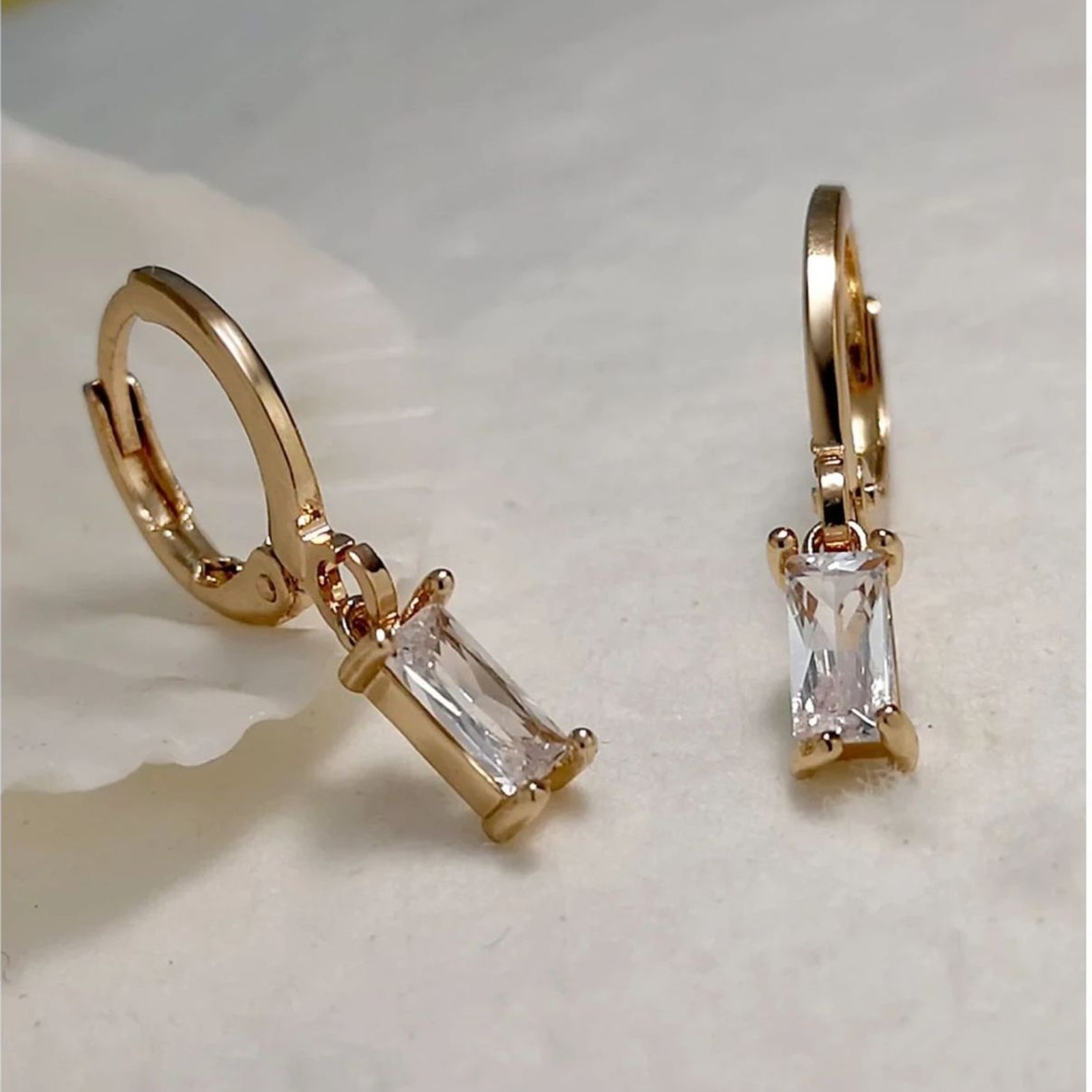 Clear Zirconia Crystal Pendant Drop Hoop Earrings Gold Dangle Gemstone Charm