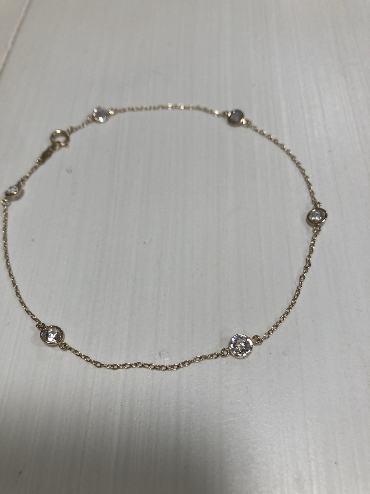 QVC Diamonique by the Yard Anklet 14K Yellow Gold & CZs 10.5″ Ankle Bracelet