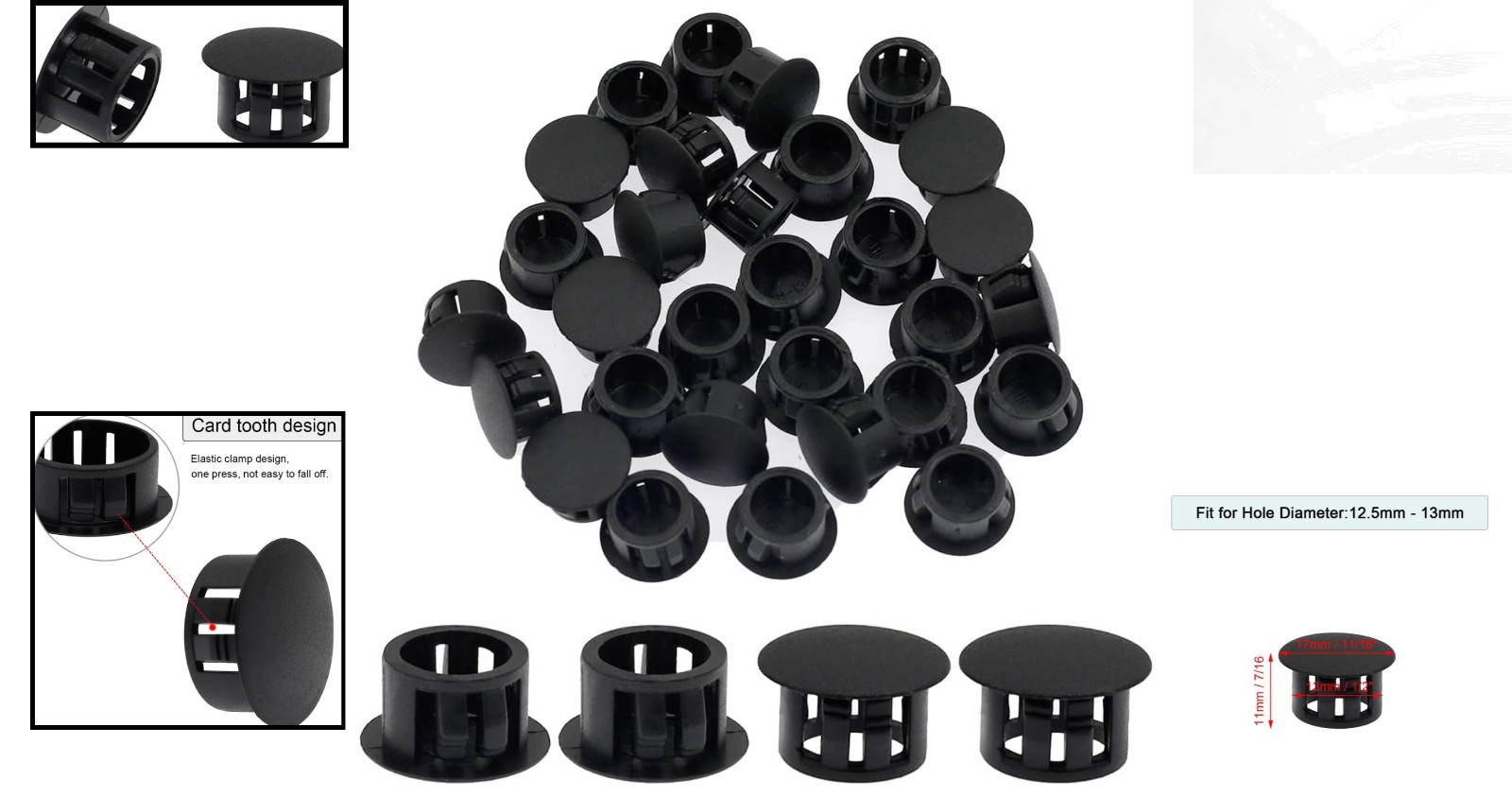 Efficient 30PCS Flush Black Hole Plugs – 13mm Snap-in Solutions for Furniture