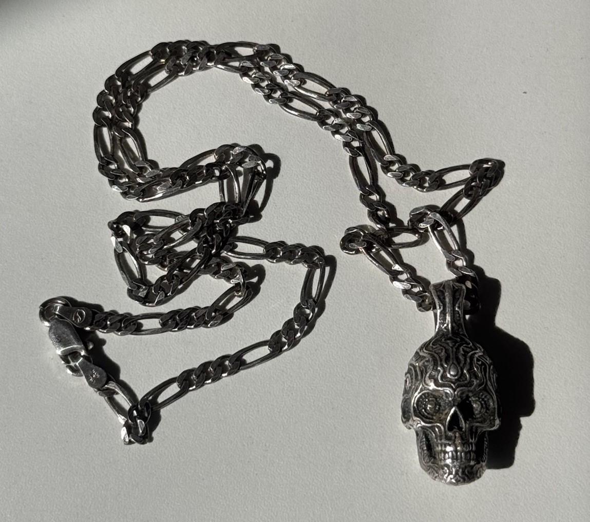William Henry Cristobal Skull Sterling Silver Pendant Necklace/Chain Italy #11